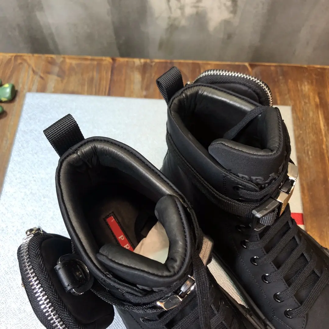 Flexible Prada Sport Wallet Sneaker Black High-Top – High Quality Replica Prada Shoes for Sale 223