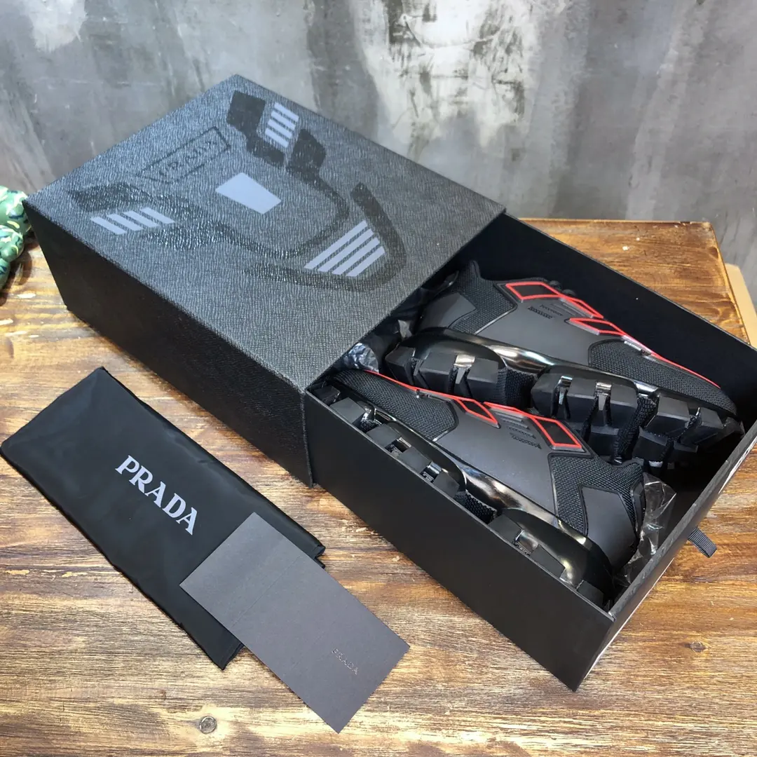 EasyCare Prada Transformers Sneakers Black Red Low-Top – High Quality Replica Prada Shoes for Sale 255