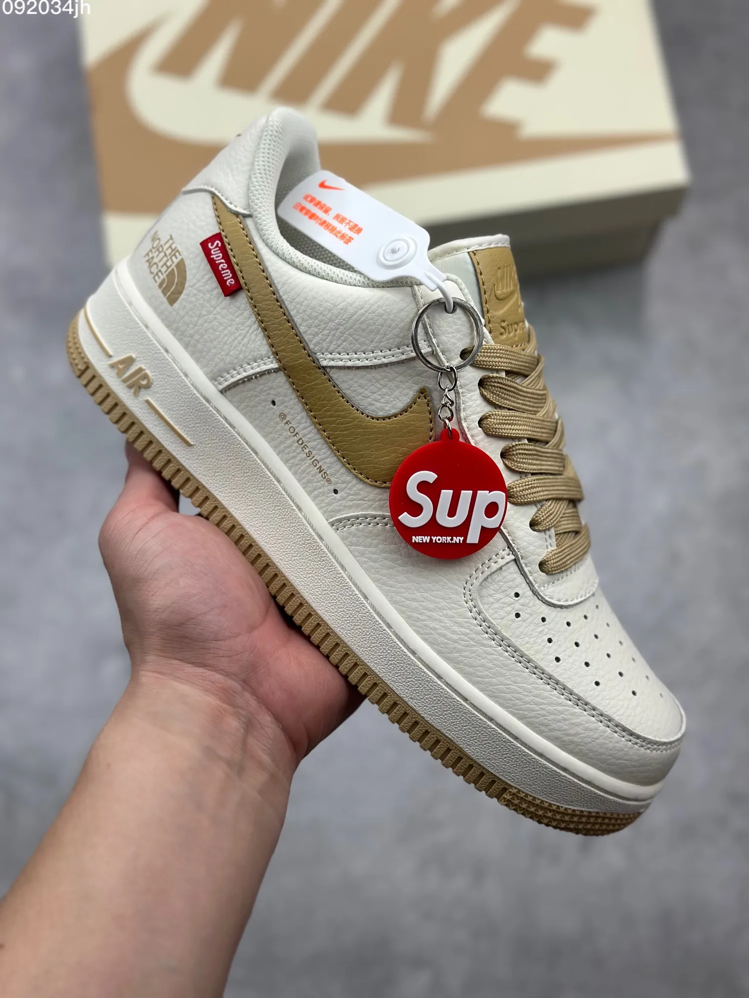 Affordable Supreme x The North Face x Nike Air Force 1 Low – Beige Gold – Limited Edition Rep Shoes & Top Fake Nike Sneakers 1034