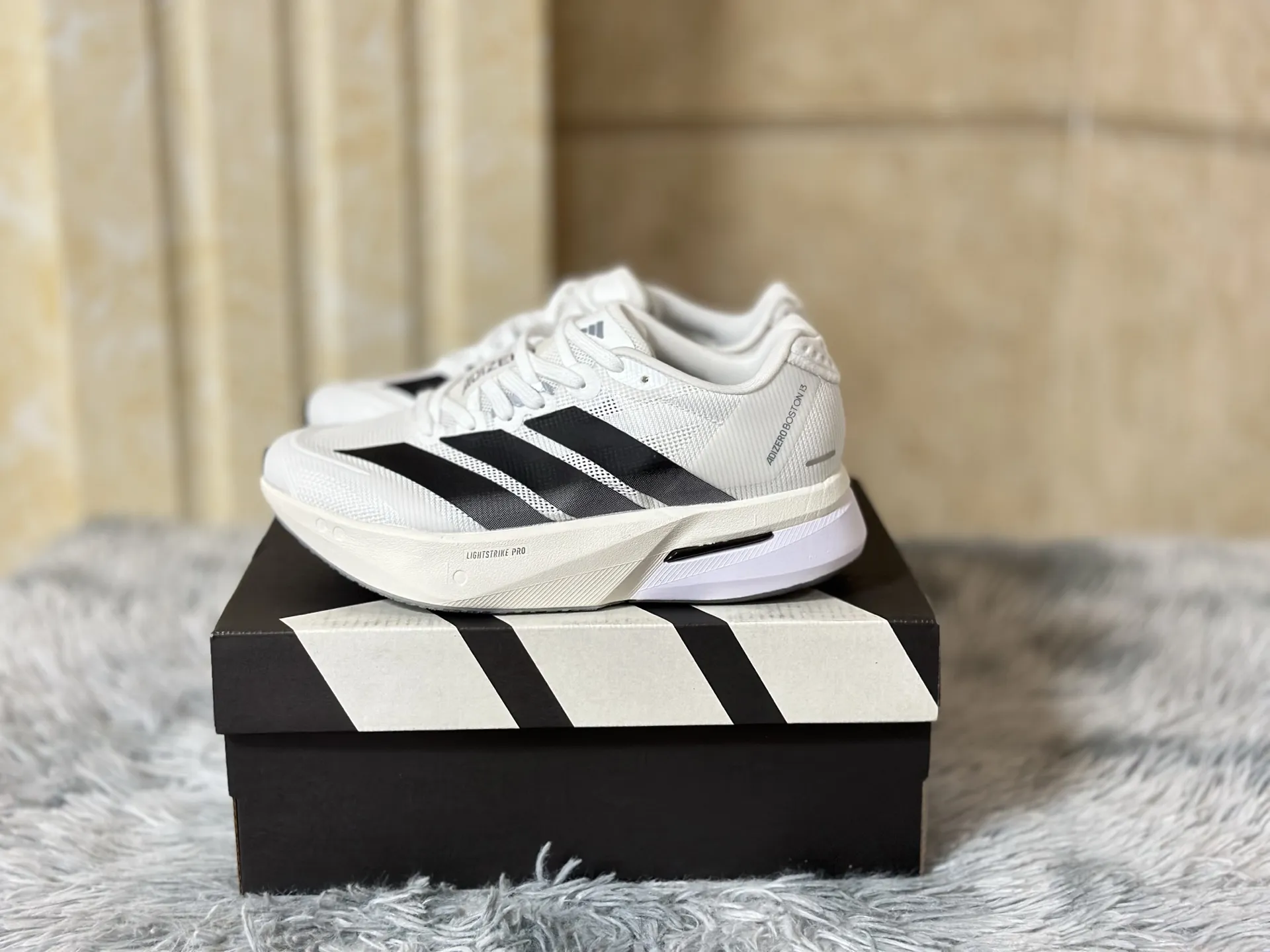 Classic adidas Adizero Boston 13 White Black Replica Running Shoes 492