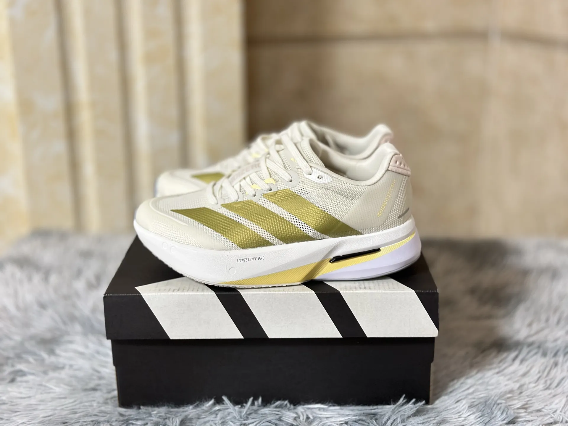 Premium adidas Adizero Boston 13 White Yellow Replica Running Shoes 497