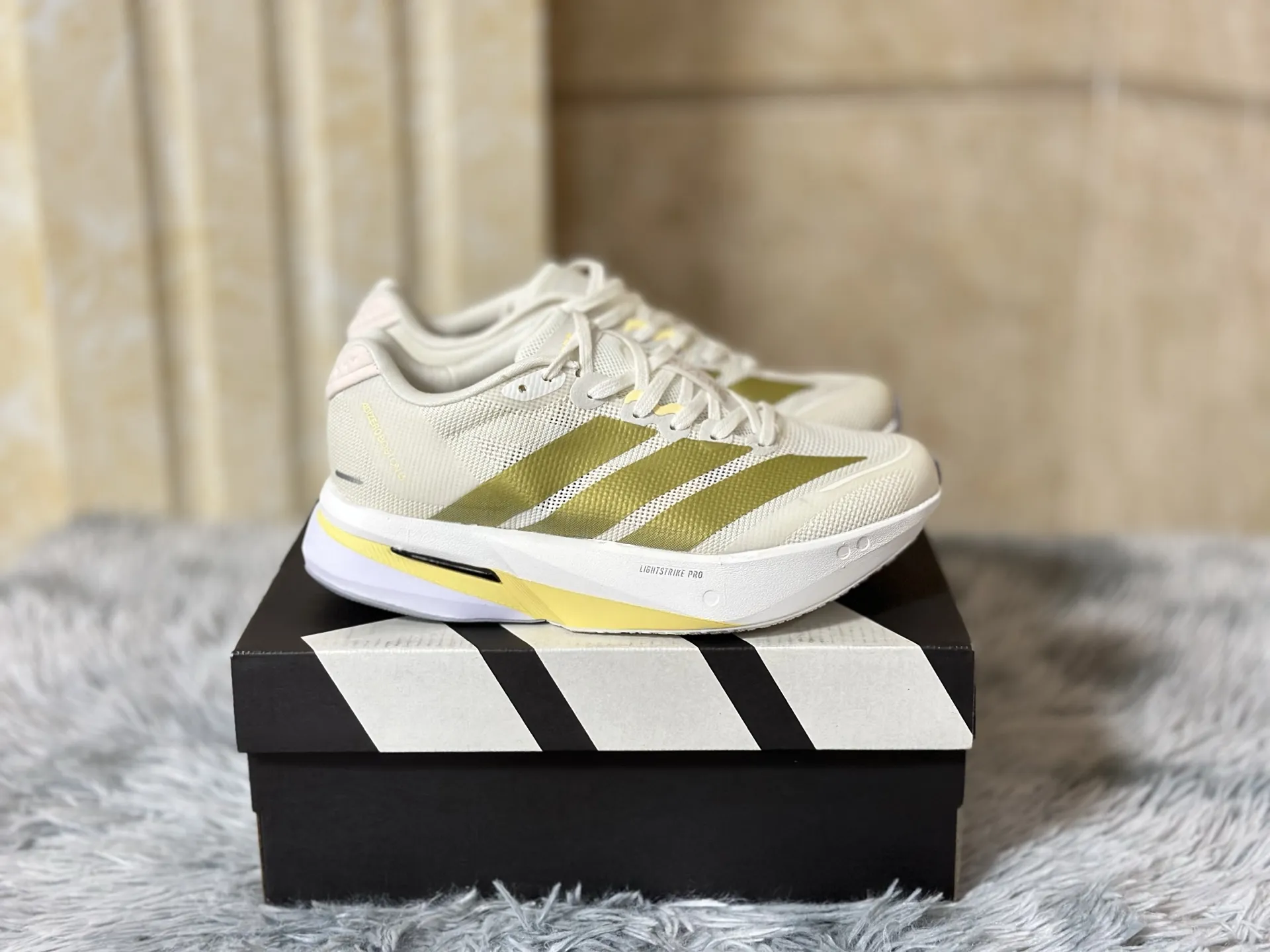 Premium adidas Adizero Boston 13 White Yellow Replica Running Shoes 497
