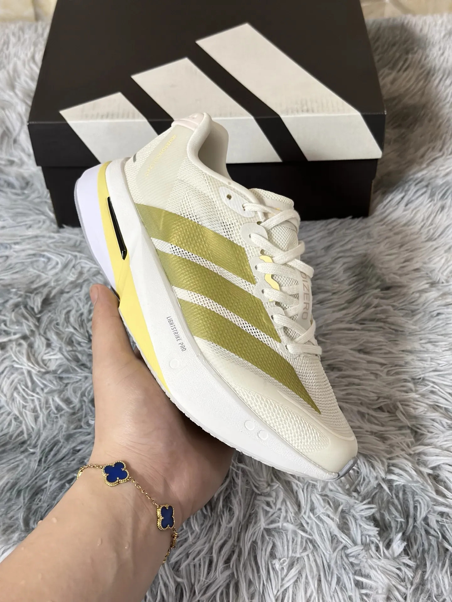 Premium adidas Adizero Boston 13 White Yellow Replica Running Shoes 497