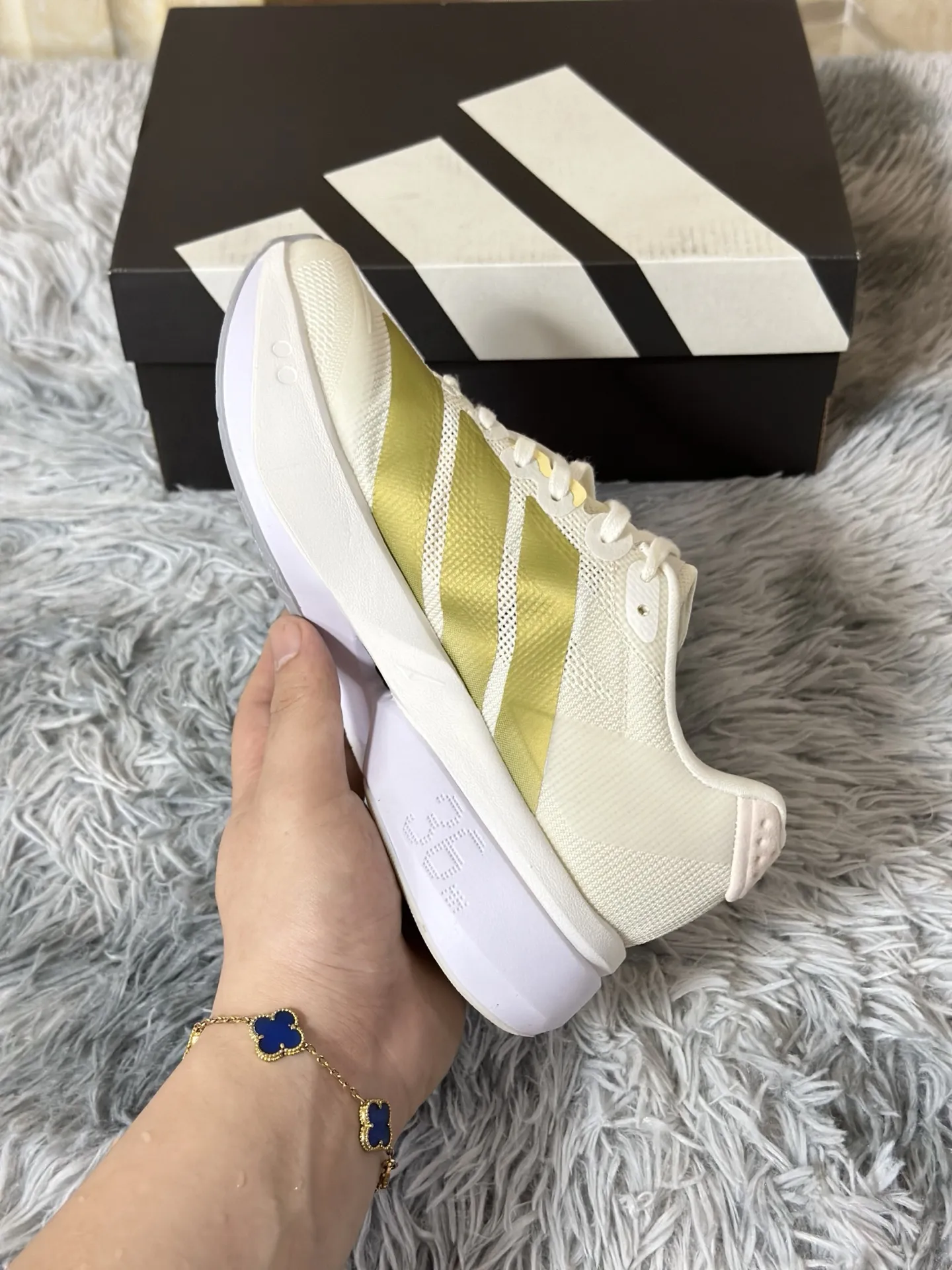 Premium adidas Adizero Boston 13 White Yellow Replica Running Shoes 497