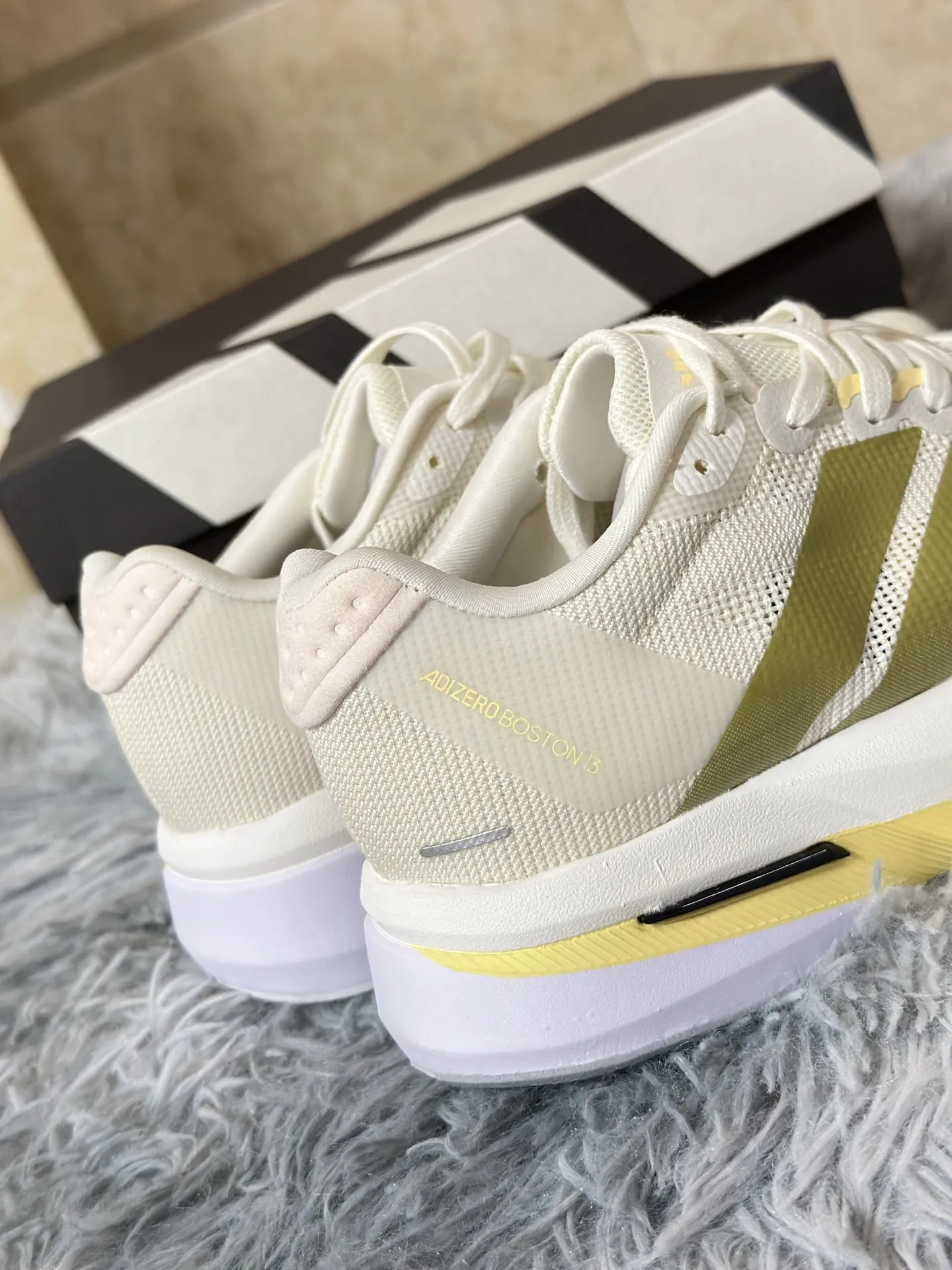 Premium adidas Adizero Boston 13 White Yellow Replica Running Shoes 497