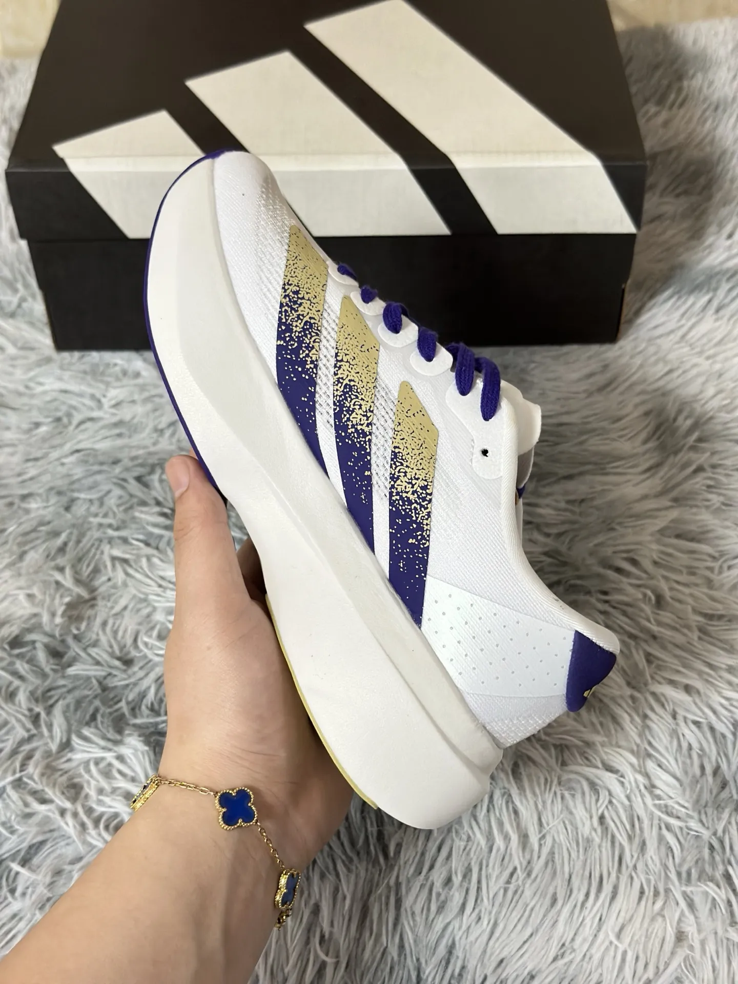 TimelessDesign adidas Adizero Evo SL White Purple Running Shoes – Replica Adidas Edition 486