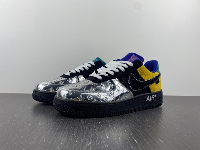 TB Louis Vuitton Nike Air Force 1 Low By Virgil Abloh Black Metallic Silver