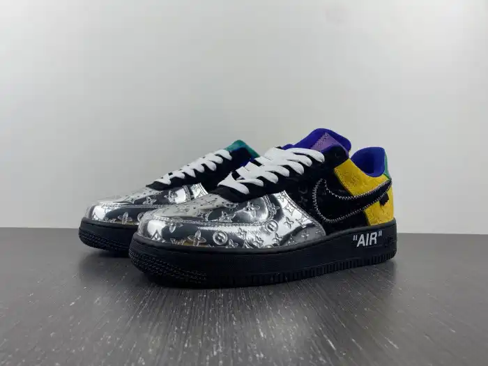 Kickmax Louis Vuitton Nike Air Force 1 Low By Virgil Abloh Black Metallic Silver