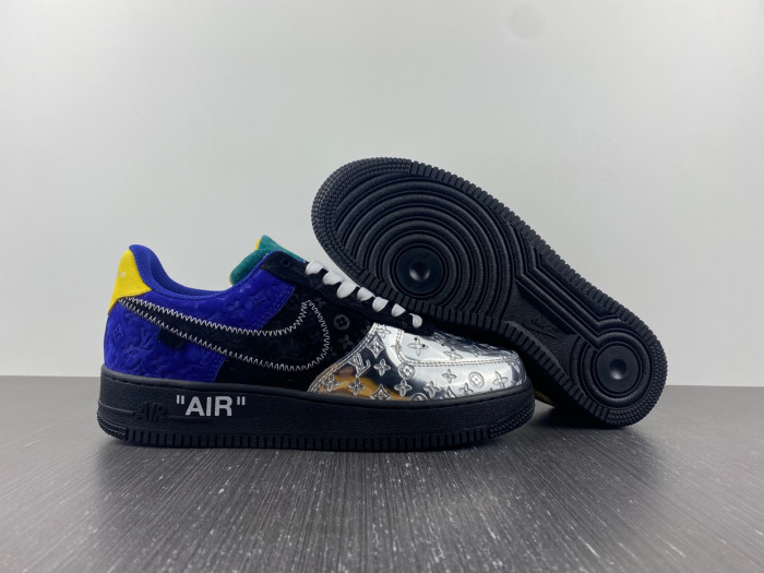 TB Louis Vuitton Nike Air Force 1 Low By Virgil Abloh Black Metallic Silver