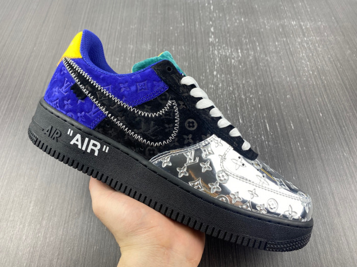 TB Louis Vuitton Nike Air Force 1 Low By Virgil Abloh Black Metallic Silver