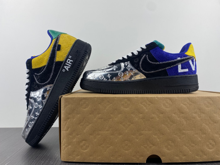 TB Louis Vuitton Nike Air Force 1 Low By Virgil Abloh Black Metallic Silver