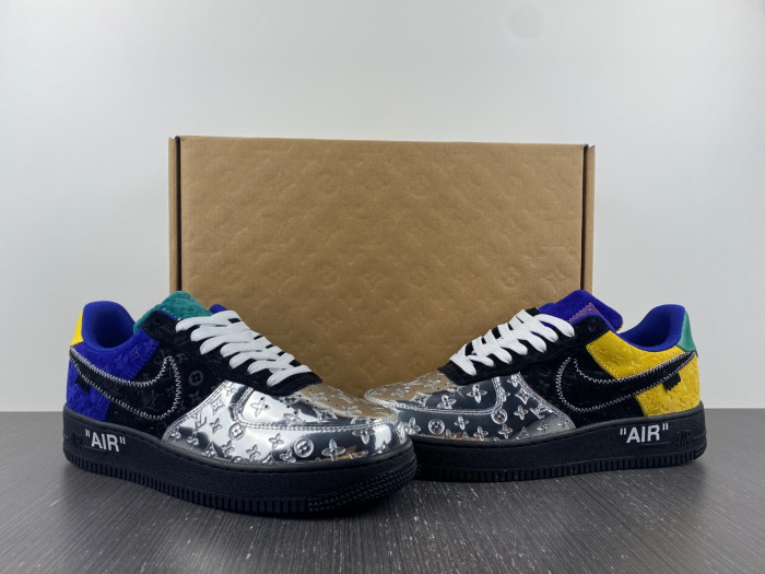 TB Louis Vuitton Nike Air Force 1 Low By Virgil Abloh Black Metallic Silver