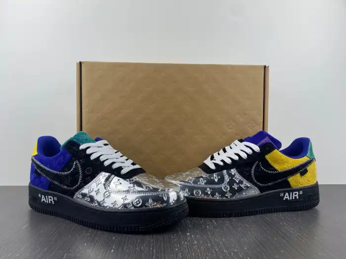 Rep LY Louis Vuitton Nike Air Force 1 Low By Virgil Abloh Black Metallic Silver