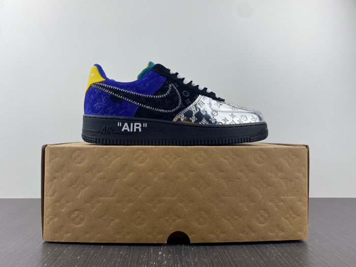 TB Louis Vuitton Nike Air Force 1 Low By Virgil Abloh Black Metallic Silver