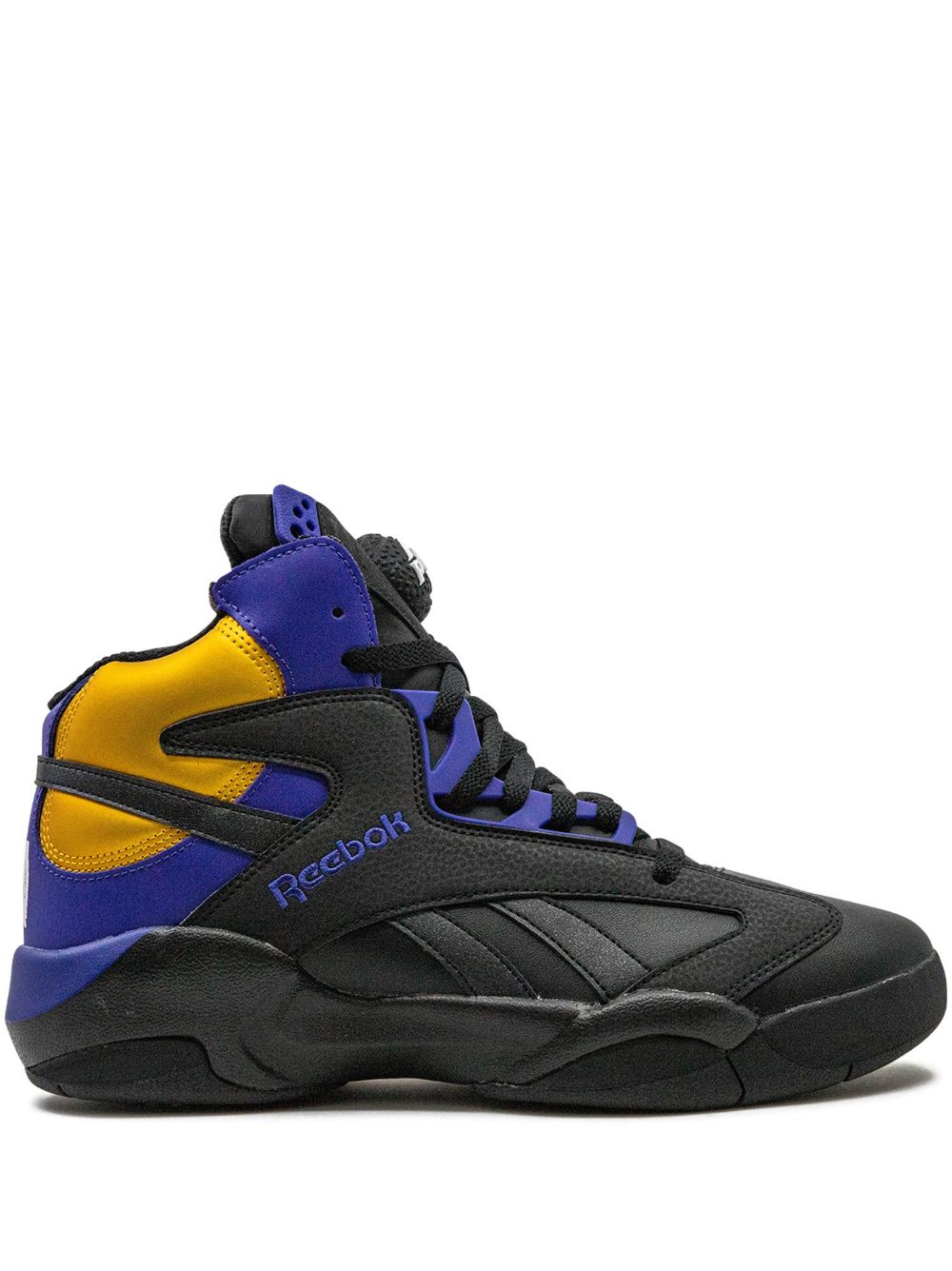 KICKWHO Reebok Shaq Attaq "Core Black Bold Purple Collegiate Gold" sneakers 