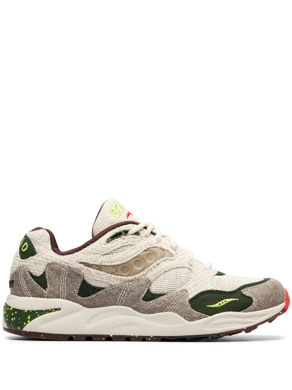 TB Saucony x Bodega Grid Shadow 2 "Jaunt Woven - Hemp Acid Lime Red Alert Gum" sneakers 