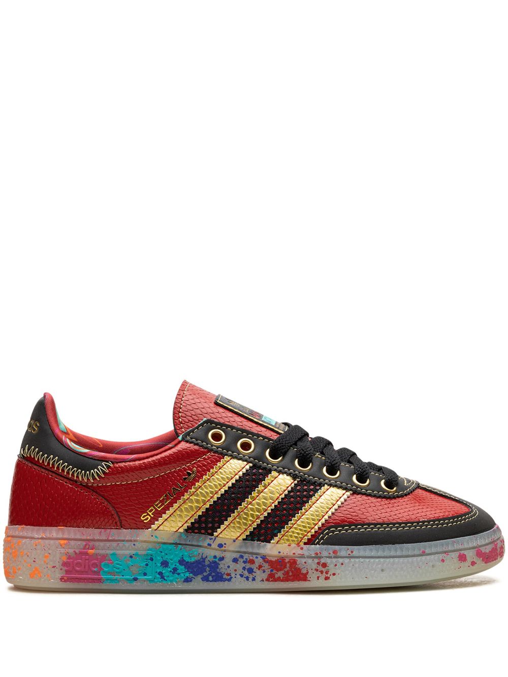 KICKWHO adidas Handball Spezial "S.E.E.D. - Scarlet Gold Paint Splatter" sneakers  