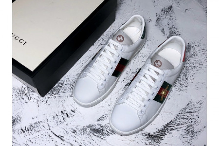 TB GUCC ACE EMBROIDERED LOW-TOP SNEAKER WHITE WITH BEE