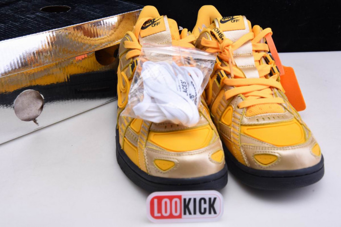 TB OFF WHITE NIKE AIR RUBBER DUNK "UNIVERSITY GOLD" CU6015-700