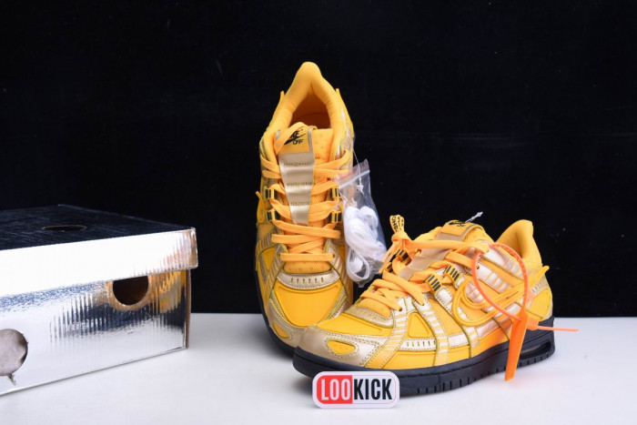 TB OFF WHITE NIKE AIR RUBBER DUNK "UNIVERSITY GOLD" CU6015-700