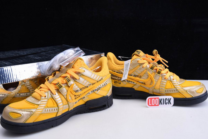 TB OFF WHITE NIKE AIR RUBBER DUNK "UNIVERSITY GOLD" CU6015-700