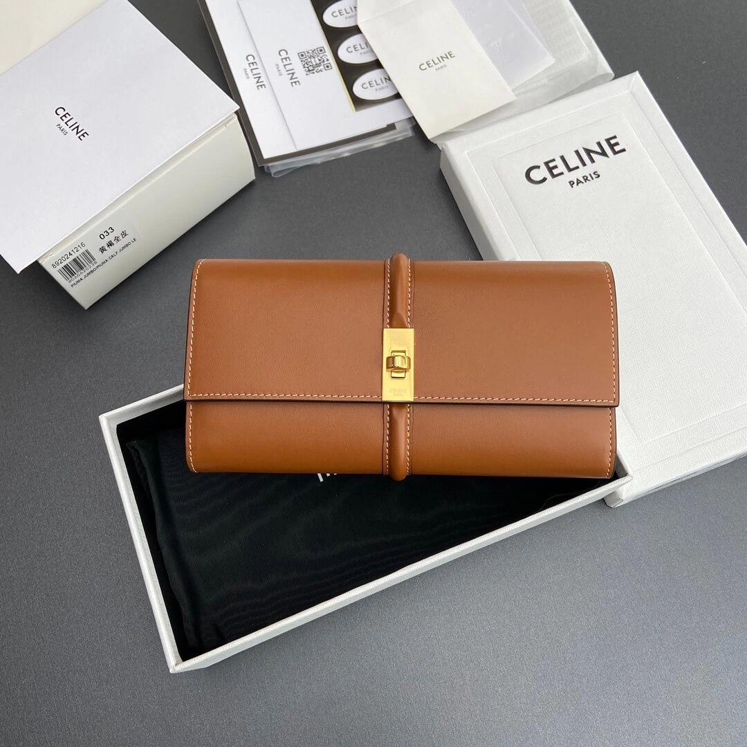 CELINE 16 Large Wallet in Shiny Calf Leather ZipUp 2587