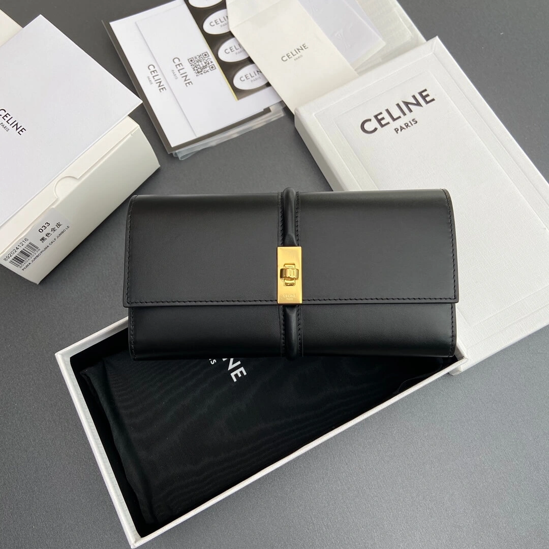 Elegant CELINE 16 Large Wallet in Shiny Calf Leather 2579