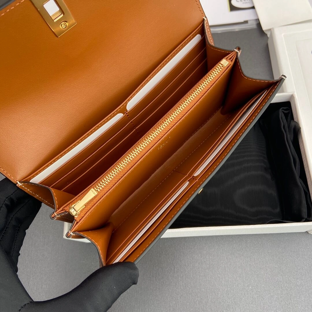 CELINE 16 Large Wallet in Shiny Calf Leather ZipUp 2587