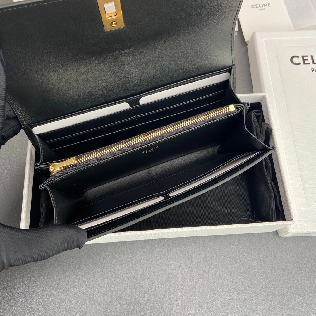 Elegant CELINE 16 Large Wallet in Shiny Calf Leather 2579