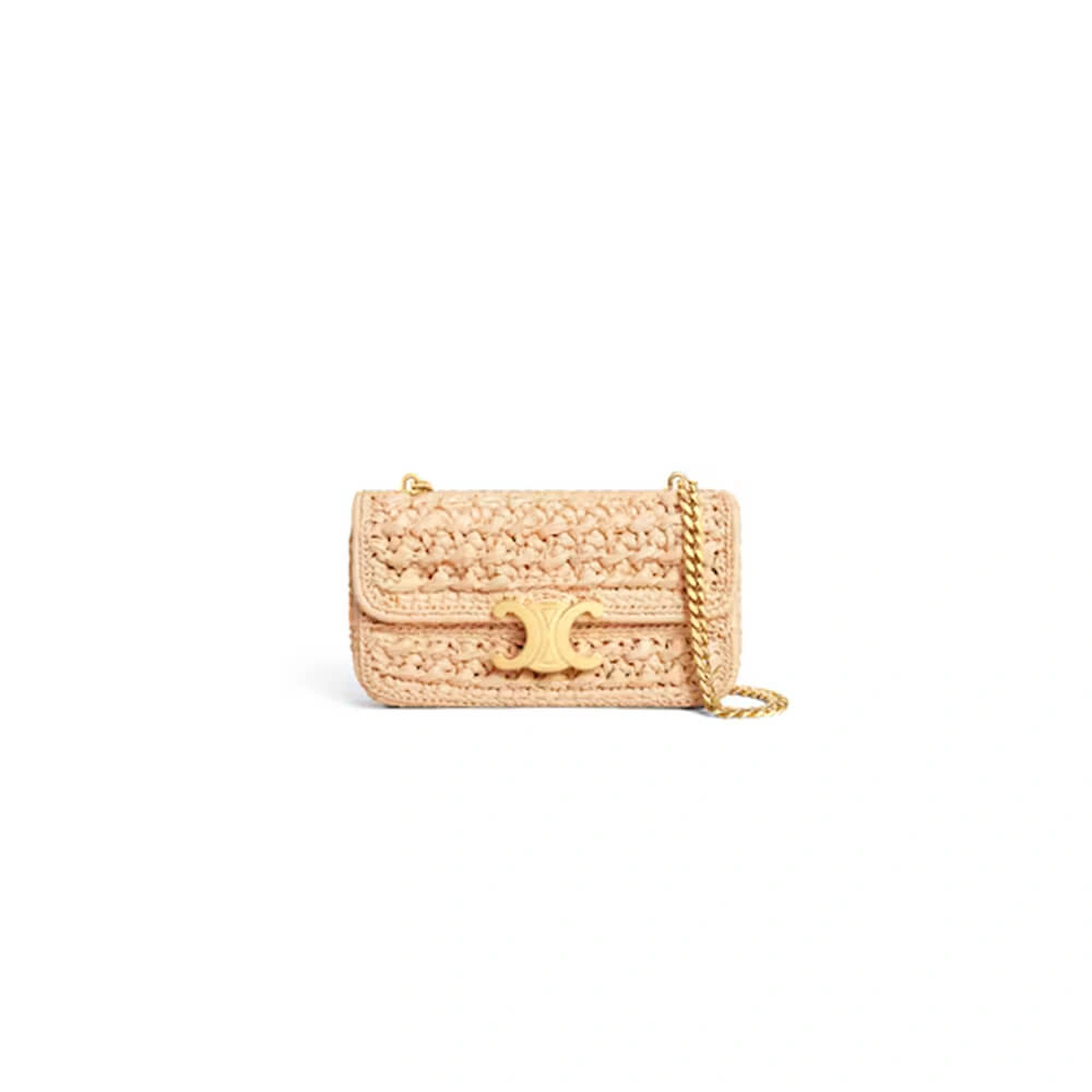 Unique CELINE CHAIN SHOULDER BAG CLAUDE IN RAFFIA EFFECT TEXTILE(HIGH-END GRADE) 2528