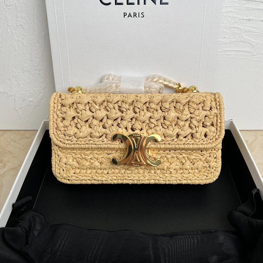 Unique CELINE CHAIN SHOULDER BAG CLAUDE IN RAFFIA EFFECT TEXTILE(HIGH-END GRADE) 2528