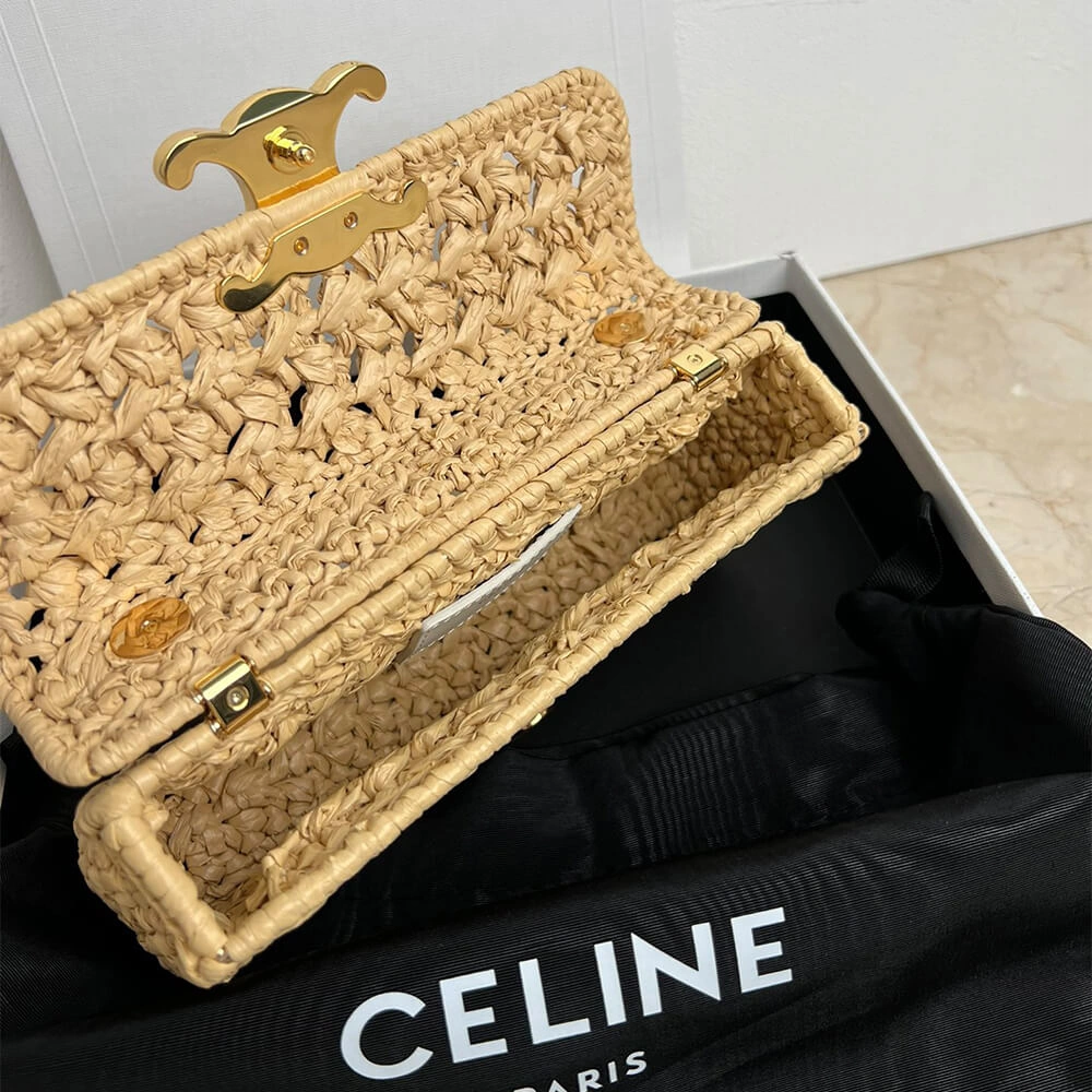 Unique CELINE CHAIN SHOULDER BAG CLAUDE IN RAFFIA EFFECT TEXTILE(HIGH-END GRADE) 2528