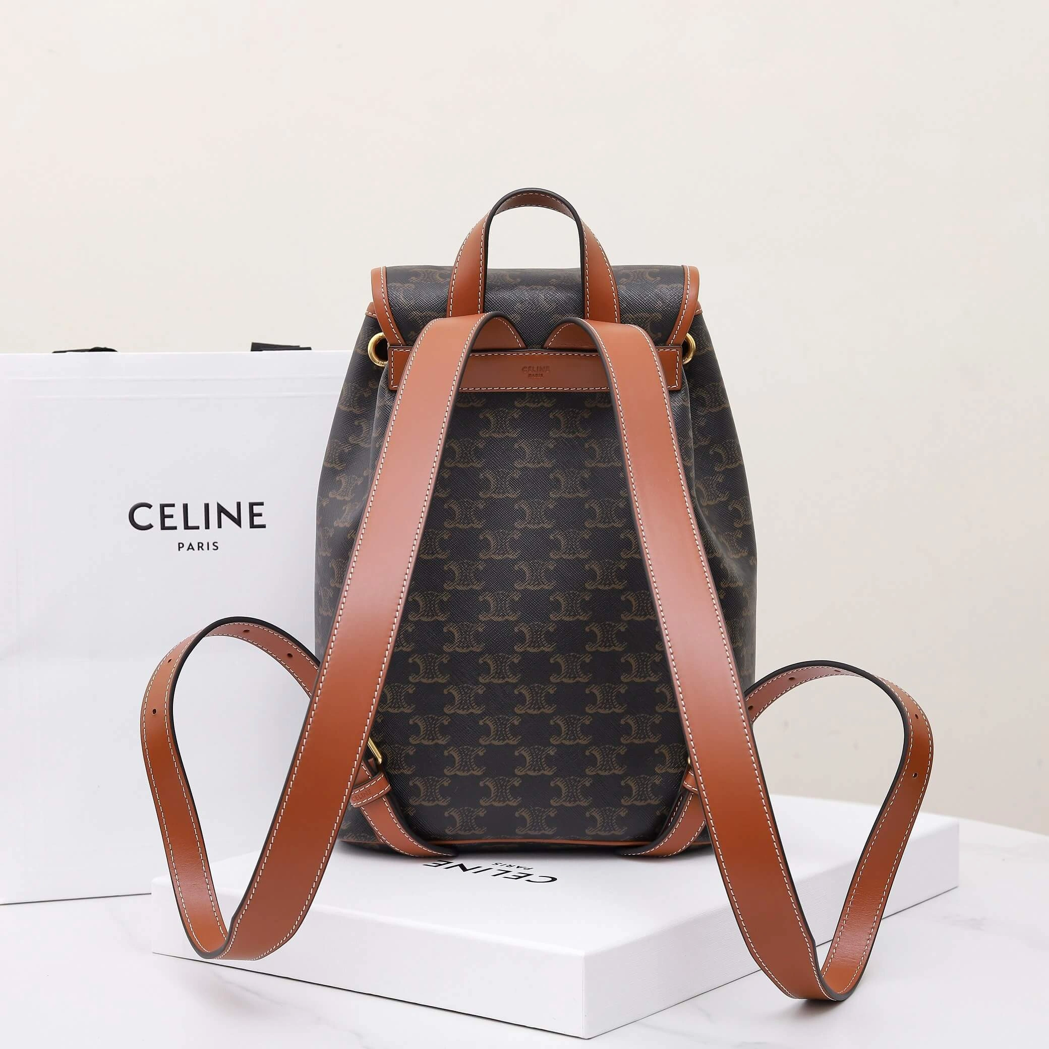 GoodFit CELINE FOLCO Logo Print Calfskin Medium Backpack 2583