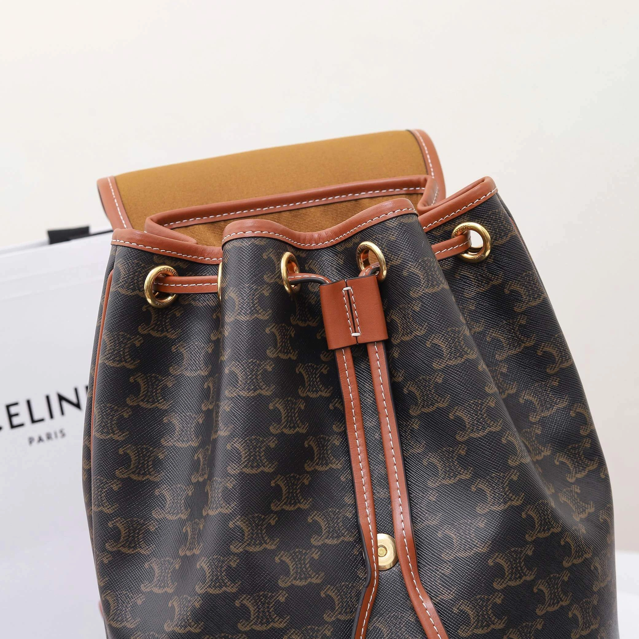 GoodFit CELINE FOLCO Logo Print Calfskin Medium Backpack 2583