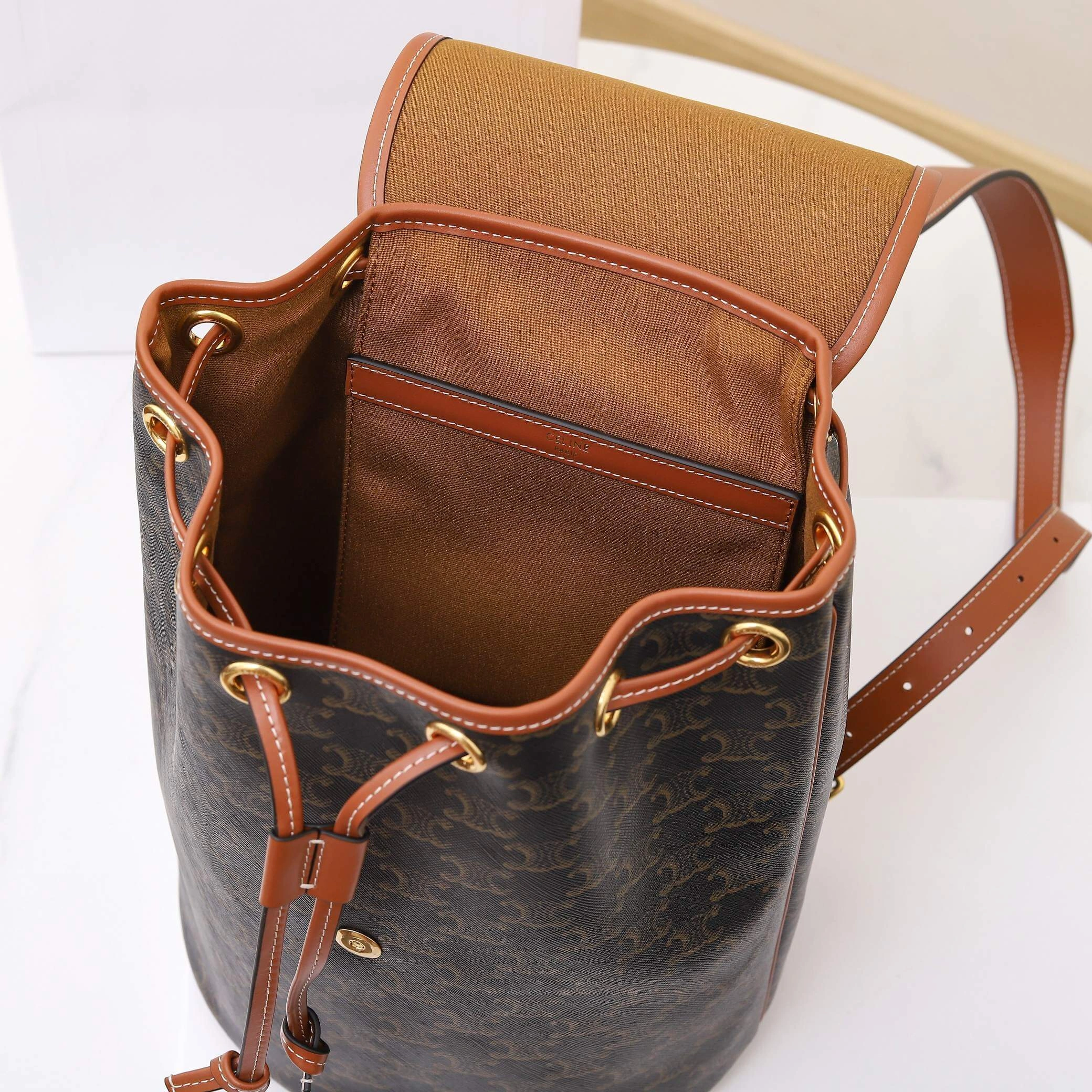 GoodFit CELINE FOLCO Logo Print Calfskin Medium Backpack 2583
