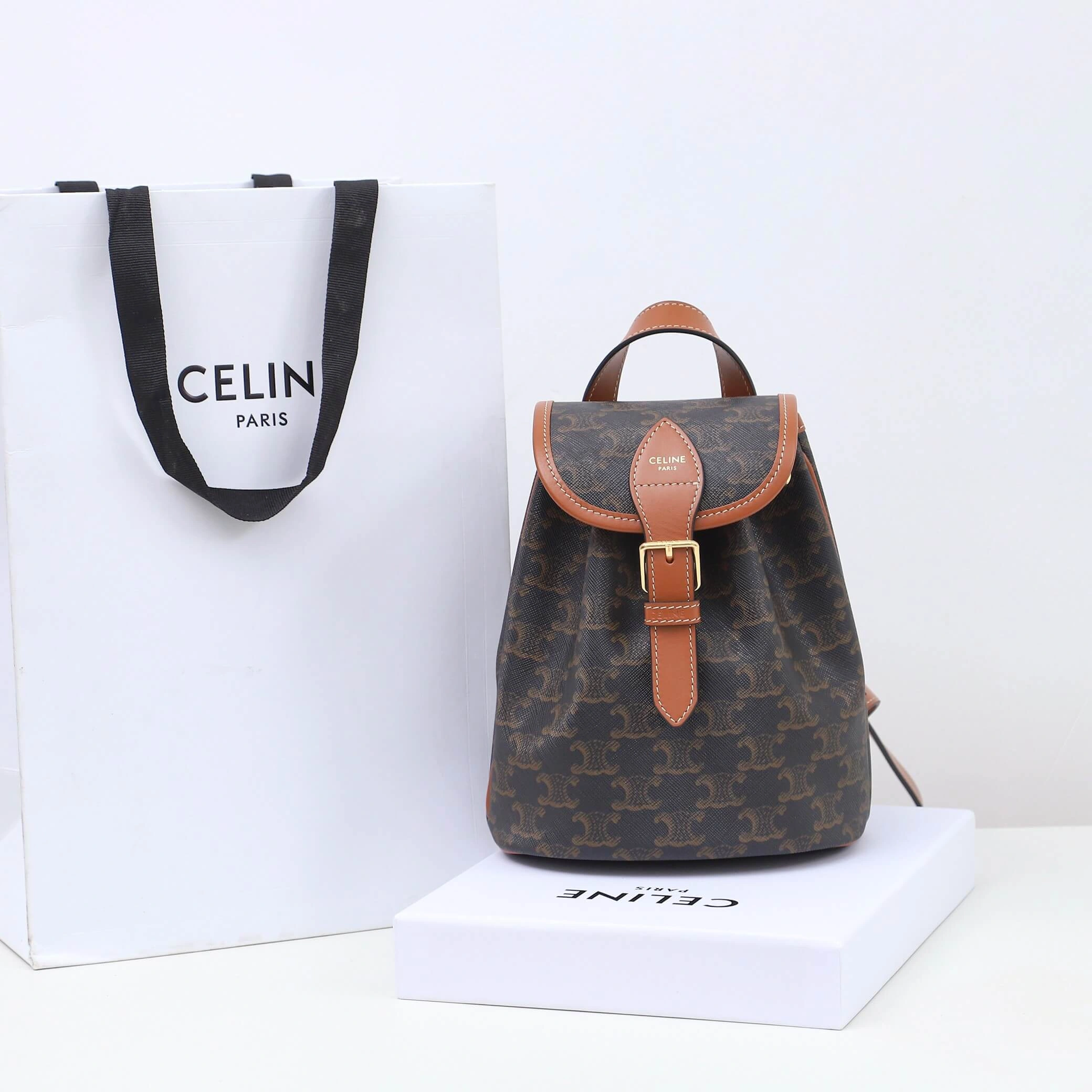 UrbanStyle CELINE FOLCO Logo Print Calfskin Mini Backpack 2582