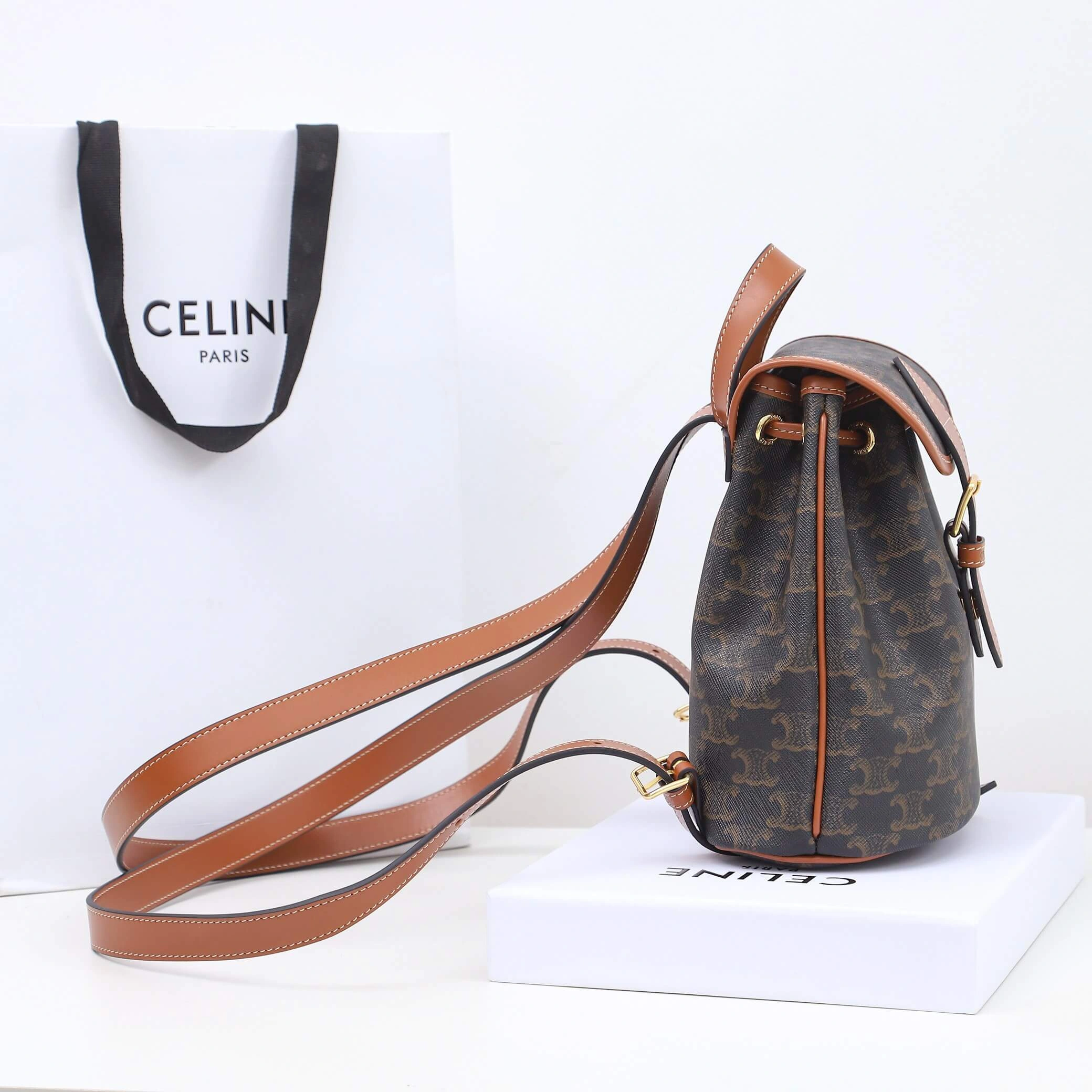 UrbanStyle CELINE FOLCO Logo Print Calfskin Mini Backpack 2582