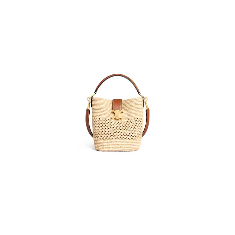 CELINE SMALL LOUISE BUCKET IN RAFFIA AND CALFSKIN(HIGH-END GRADE) Unique 2514