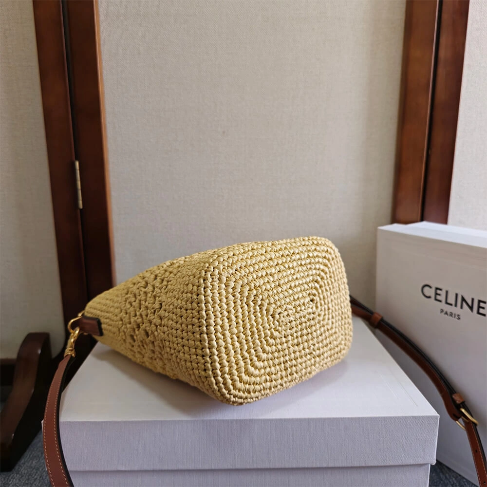 CELINE SMALL LOUISE BUCKET IN RAFFIA AND CALFSKIN(HIGH-END GRADE) Unique 2514
