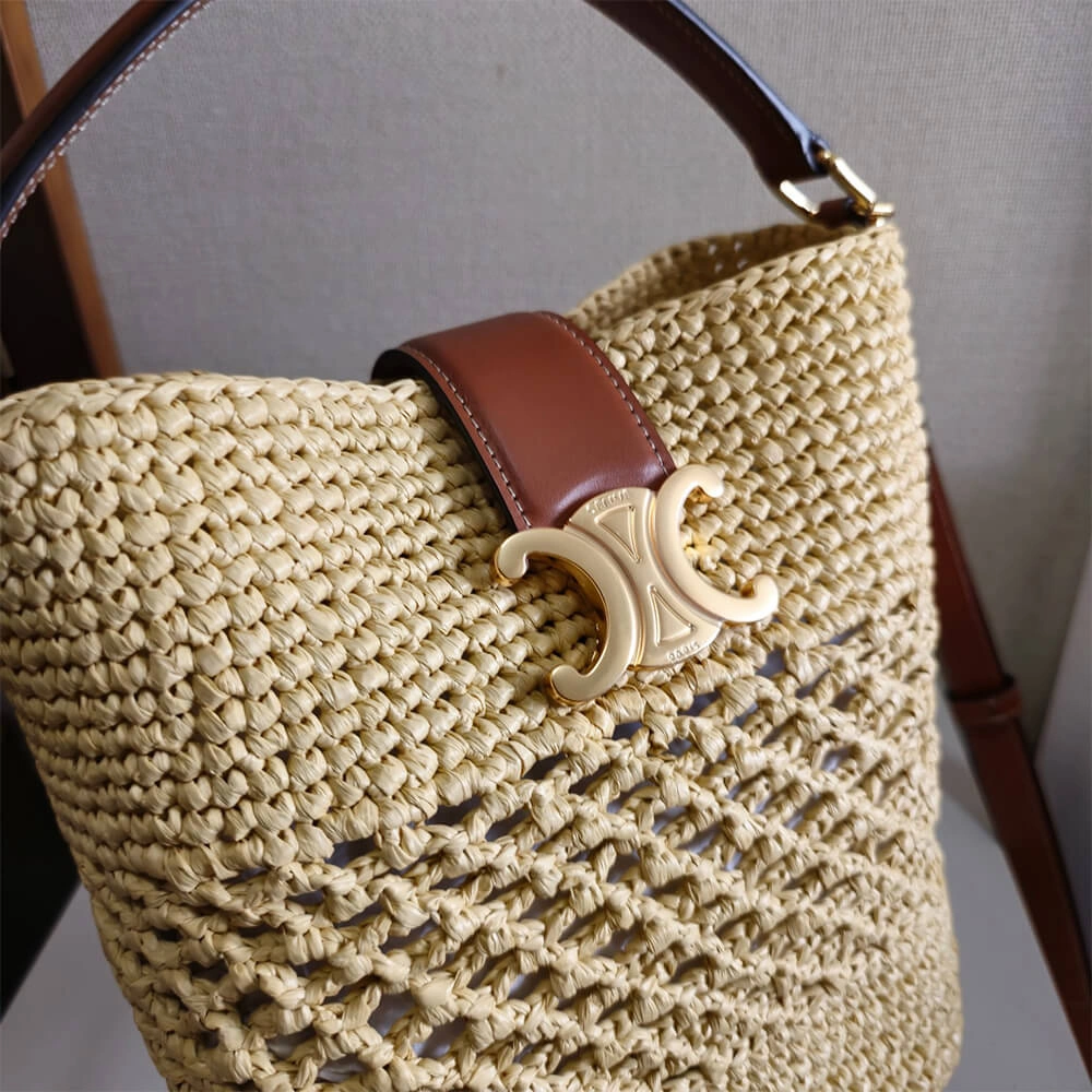 CELINE SMALL LOUISE BUCKET IN RAFFIA AND CALFSKIN(HIGH-END GRADE) Unique 2514
