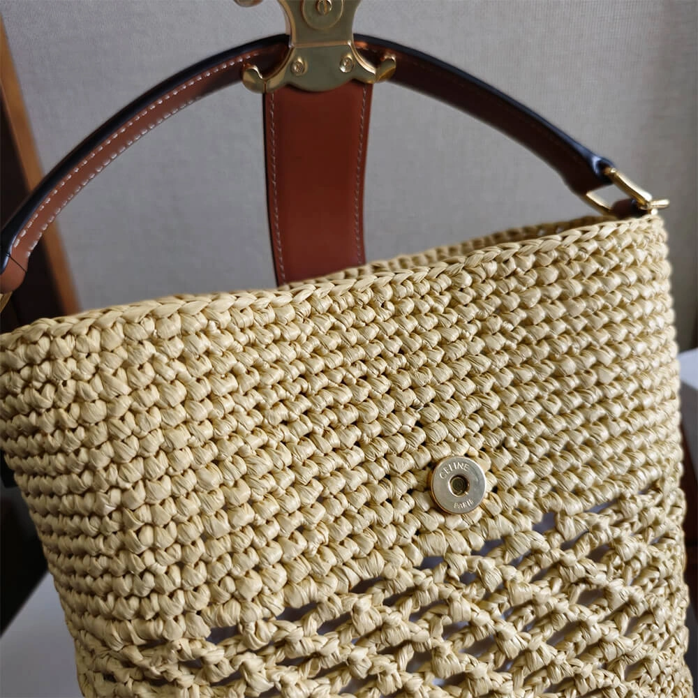 CELINE SMALL LOUISE BUCKET IN RAFFIA AND CALFSKIN(HIGH-END GRADE) Unique 2514