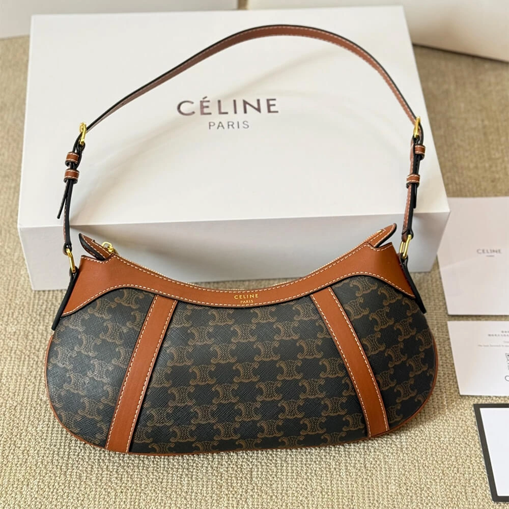 DailyWear CELINE STRIPED LOGO PRINTED COW LEATHER HOBO BAG 2584