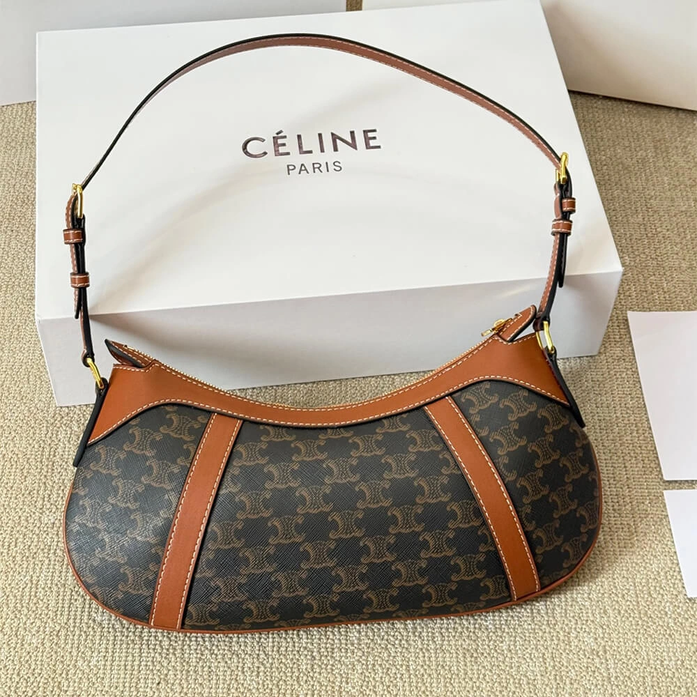 DailyWear CELINE STRIPED LOGO PRINTED COW LEATHER HOBO BAG 2584