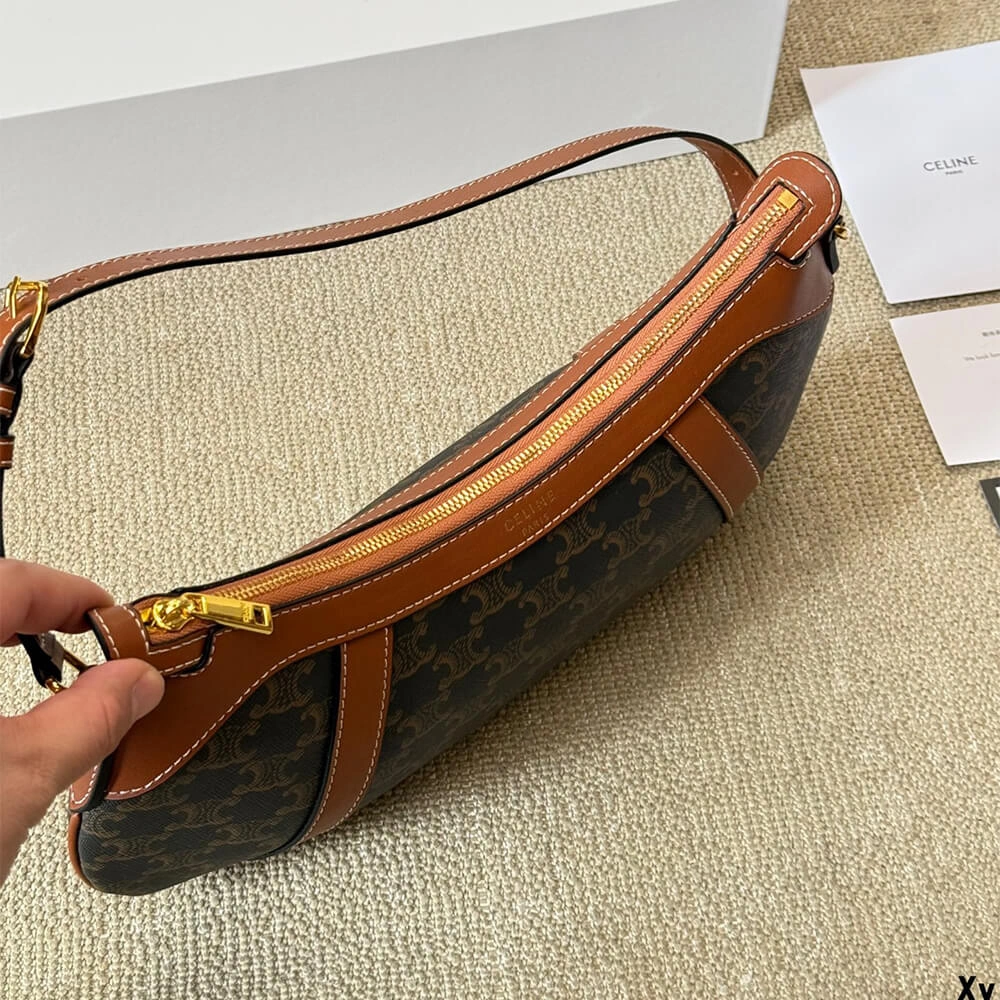 DailyWear CELINE STRIPED LOGO PRINTED COW LEATHER HOBO BAG 2584