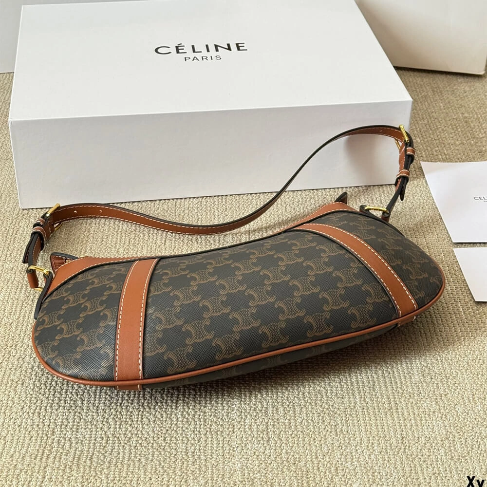 DailyWear CELINE STRIPED LOGO PRINTED COW LEATHER HOBO BAG 2584