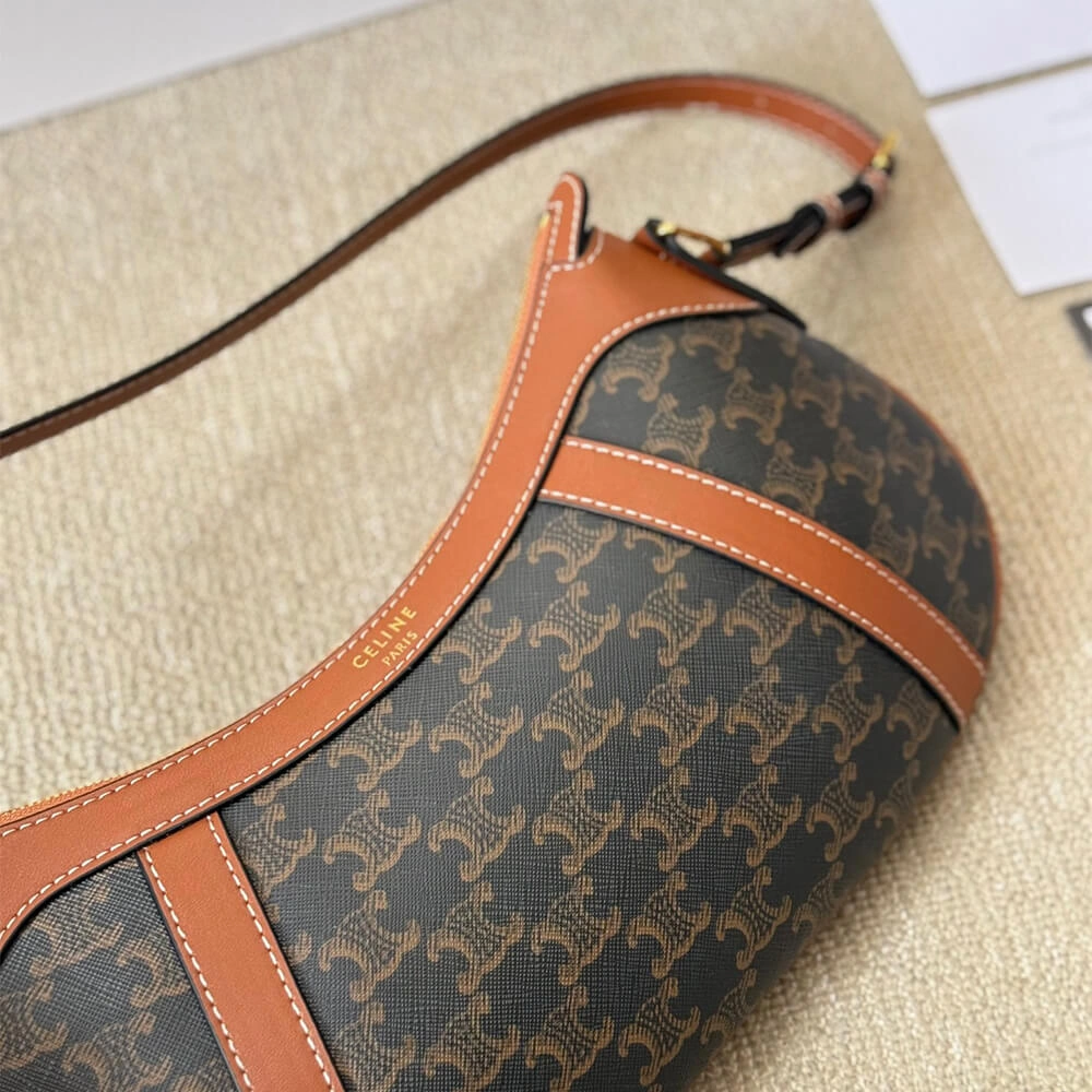 DailyWear CELINE STRIPED LOGO PRINTED COW LEATHER HOBO BAG 2584