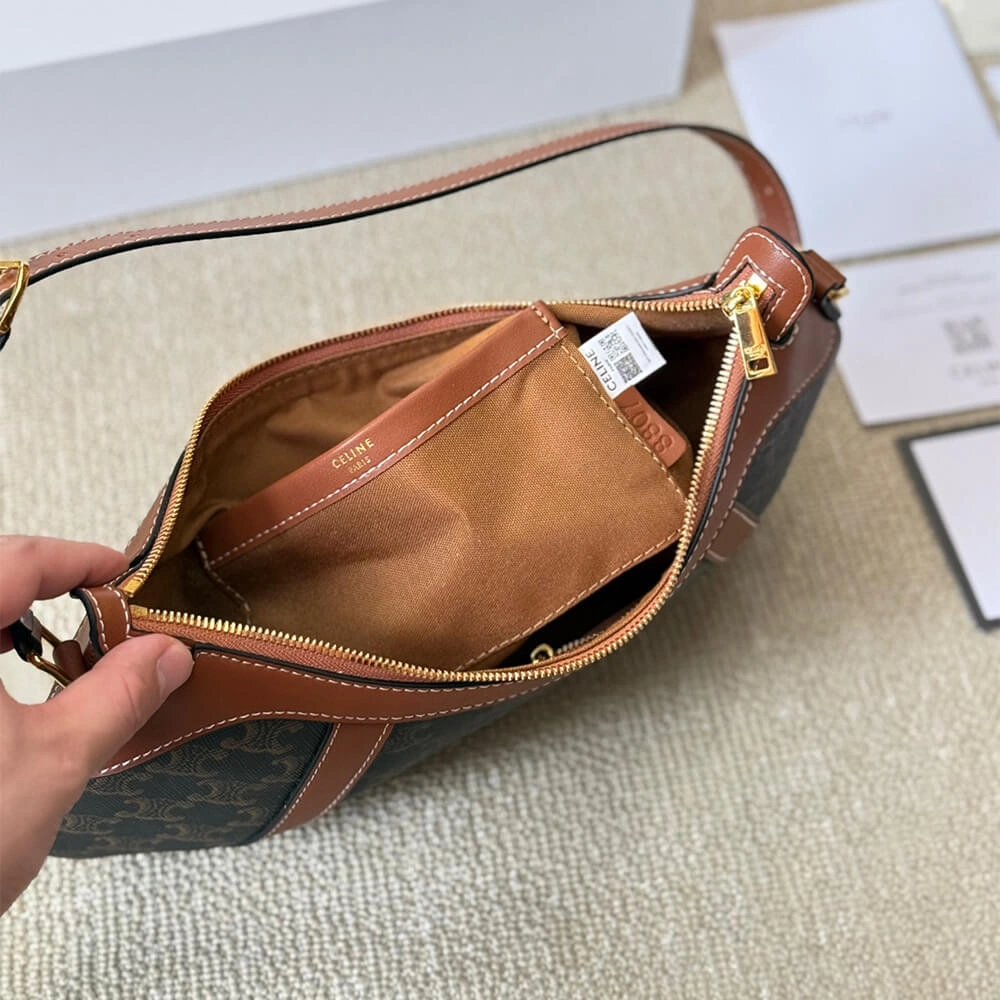 DailyWear CELINE STRIPED LOGO PRINTED COW LEATHER HOBO BAG 2584