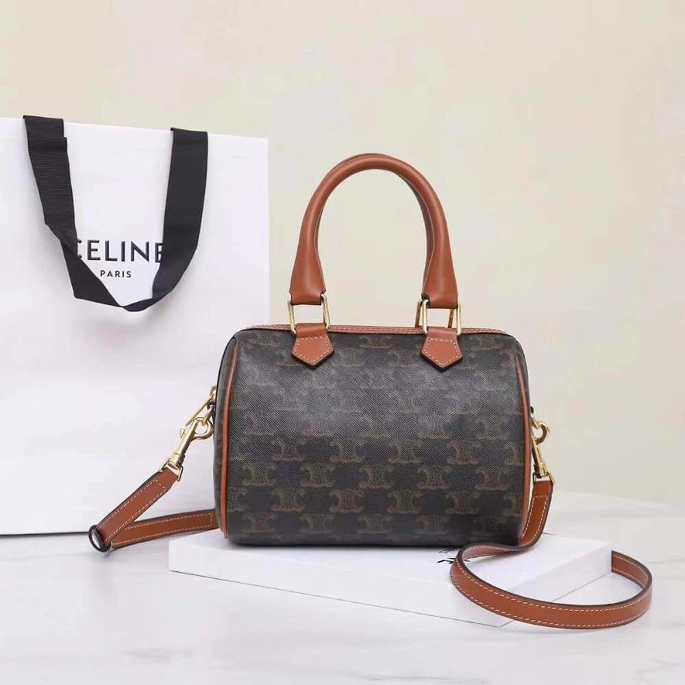 Fashionable CELINE Small Boston IN Triomphe Canvas and calfskin 2473