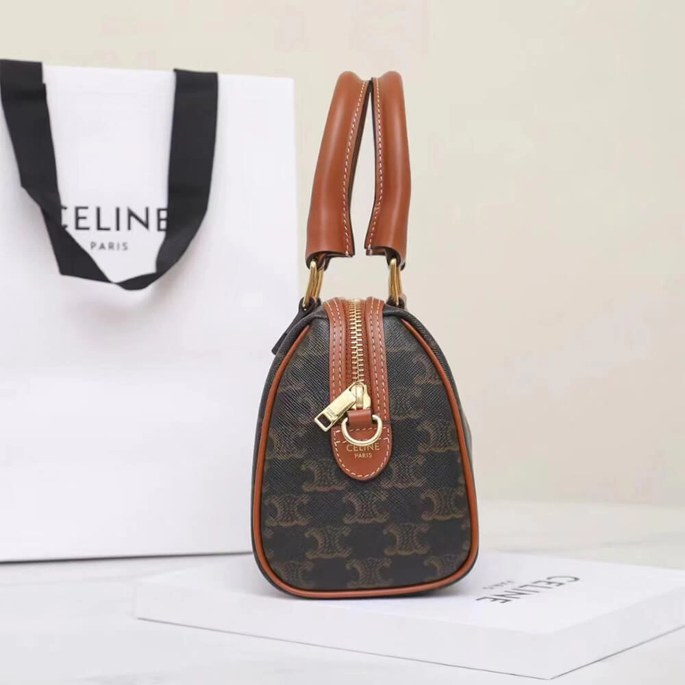 Fashionable CELINE Small Boston IN Triomphe Canvas and calfskin 2473