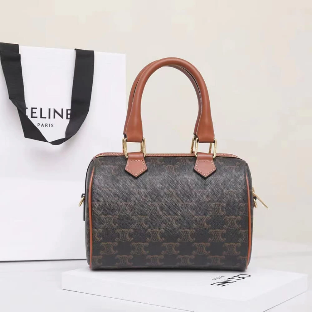 Fashionable CELINE Small Boston IN Triomphe Canvas and calfskin 2473